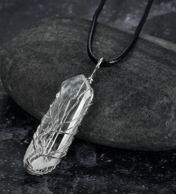 ✦ Moonbranch Amulet – Hand-Wrapped Quartz Necklace
