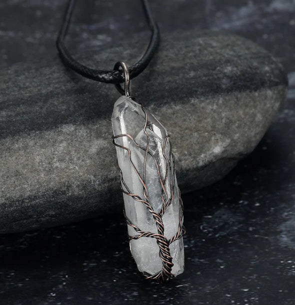 ✦ Moonbranch Amulet – Hand-Wrapped Quartz Necklace