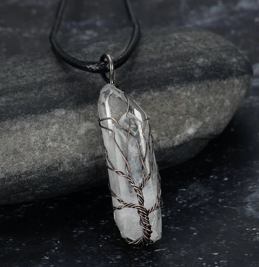 ✦ Moonbranch Amulet – Hand-Wrapped Quartz Necklace